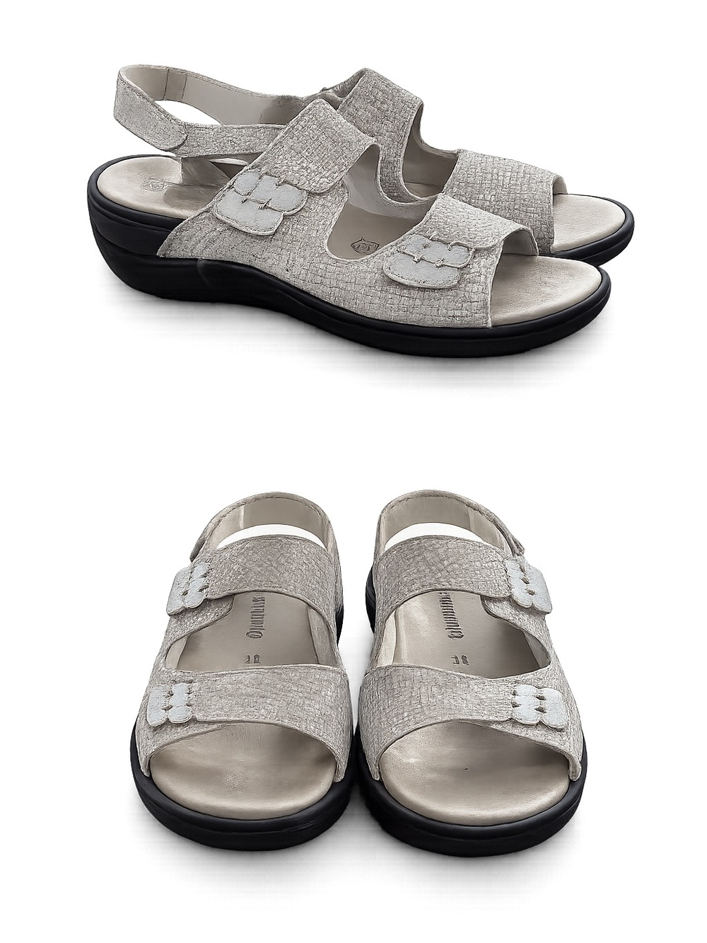 Remonte Women's Neutral Textured Slingback Sandals in Light Beige and Black